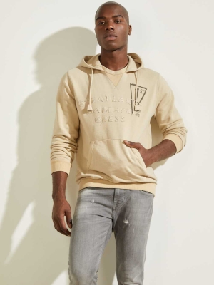 Beige Men's GUESS Eco Murray Logo Hoodies | USA52ACJKH