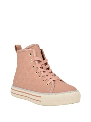 Beige Multicolor Women's GUESS Quilted High-Top Sneakers | USA27LFPQH