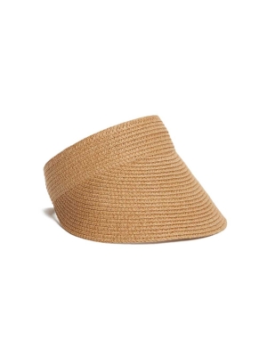 Beige Women's GUESS Straw Visor Hats | USA89ULANW