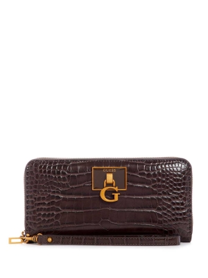 Black Brown Women's GUESS Stephi Large Zip Around Crossbodies | USA19NWCQE