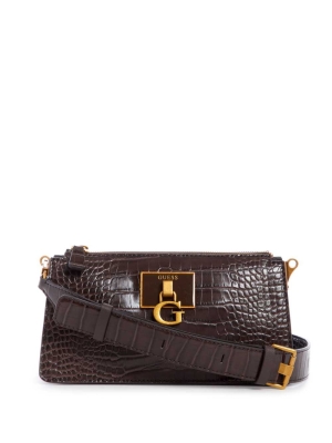 Black Brown Women's GUESS Stephi Mini Crossbodies | USA86HJFBS