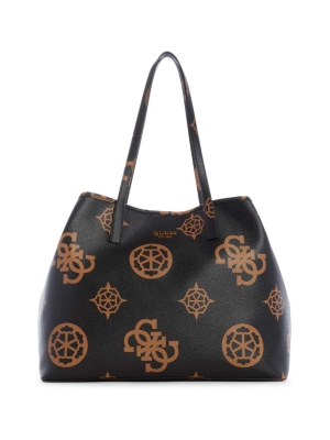 Black Flower Women's GUESS Vikky Logo Large Totes | USA59VOQEC