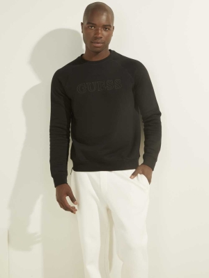 Black Men's GUESS Aldwin Crewneck Sweatshirt | USA51ZJXWQ