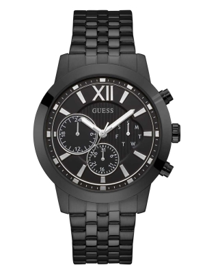 Black Men's GUESS Black Multifunction Watches | USA23YGAMN