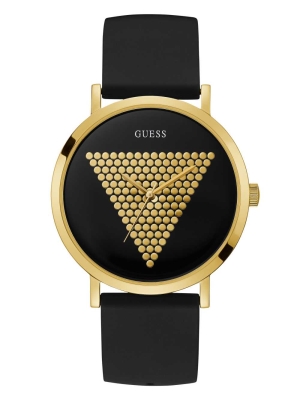 Black Men's GUESS Black and Gold-Tone Analog Watches | USA67SDHNU