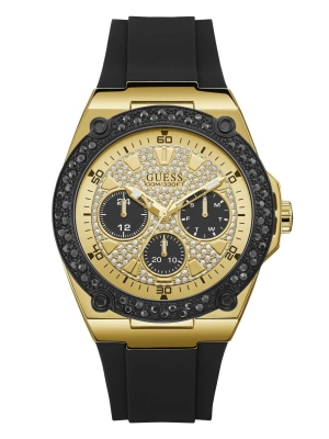 Black Men's GUESS Black and Gold-Tone Multifunction Watches | USA47YLNET