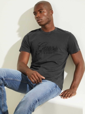 Black Men's GUESS Classical Embroidered Logo T-Shirts | USA87ANCSR