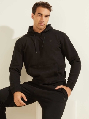 Black Men's GUESS Eco Aldwin Hoodies | USA09OBIFA