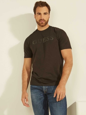 Black Men's GUESS Eco Alphy T-Shirts | USA35BOACE