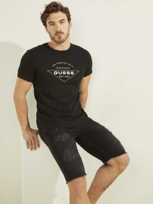 Black Men's GUESS Eco Logo T-Shirts | USA61CKOPB