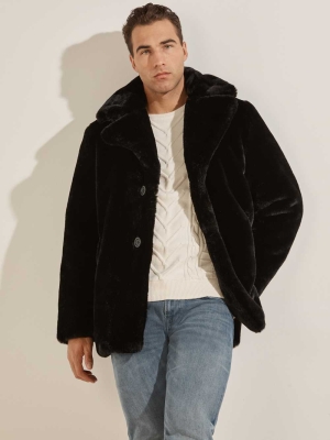 Black Men's GUESS Faux-Fur Coats | USA63SUXJG