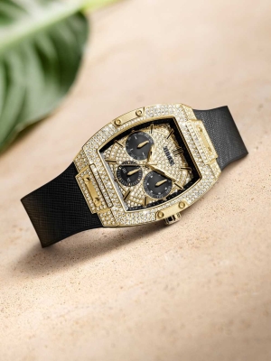 Black Men's GUESS Gold-Tone Crystal Multifunction Watches | USA65QTGLU