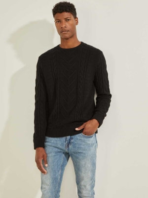 Black Men's GUESS Liam Mixed Cable Sweaters | USA94PBCIS