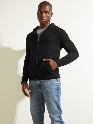 Black Men's GUESS Liam Zip-Up Hoodies | USA07BNFIA