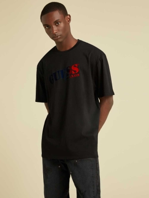 Black Men's GUESS Originals Ombre Logo T-Shirts | USA32ITKWE