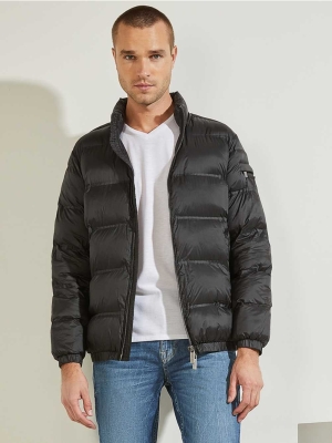 Black Men's GUESS Quilted Puffer Jackets | USA63QEWYX