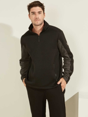 Black Men's GUESS Runyon Fleece Half-Zip Pullover | USA53QOUKP