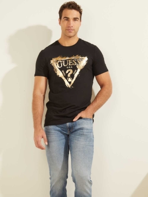 Black Men's GUESS Splash T-Shirts | USA01DJSNL