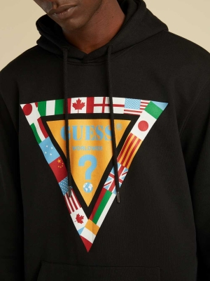 Black Men's GUESS Summer Games Logo Hoodies | USA42OEQZI