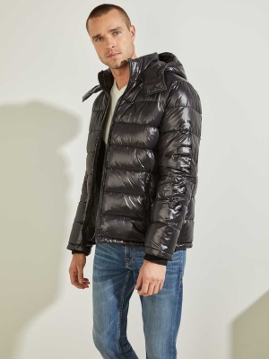 Black Multicolor Men's GUESS Anthony Logo Puffer Jackets | USA09FTDKR