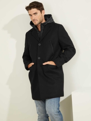 Black Multicolor Men's GUESS Brandon Wool-Blend Coats | USA53GCIOF