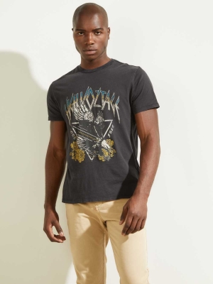 Black Multicolor Men's GUESS High Voltage T-Shirts | USA08AEOCV