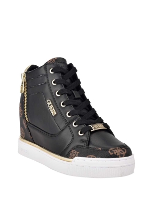 Black Multicolor Women's GUESS Figz Logo Wedge Sneakers | USA07VEGDJ