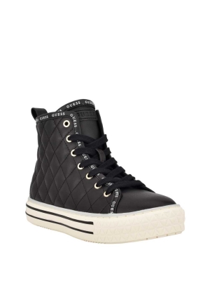 Black Multicolor Women's GUESS Quilted High-Top Sneakers | USA82TUQRA