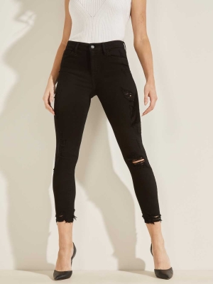 Black Women's GUESS 1981 Destroyed High-Rise Skinny Jeans | USA83EWNQC