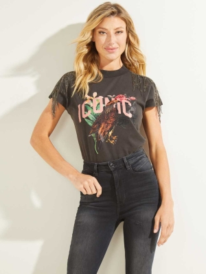 Black Women's GUESS Ainhoa T-Shirts | USA73EXHCF