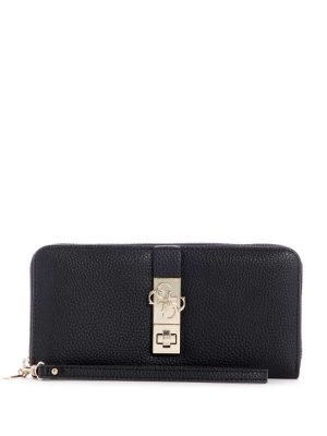 Black Women's GUESS Albury Large Zip-Around Wallets | USA43OHFPM