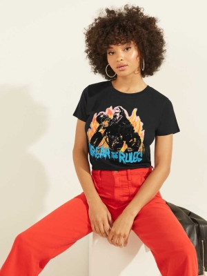 Black Women's GUESS Break Rules Graphic T-Shirts | USA85KAQCG