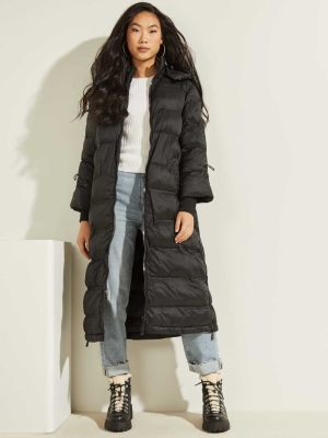 Black Women's GUESS Brunella Long Puffer Jackets | USA98TQULX