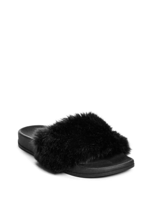 Black Women's GUESS Buffie Leopard Faux-Fur Slide Slide Sandals | USA13NZATM