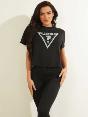 Black Women's GUESS Caren Cropped T-Shirts | USA46NIYJZ