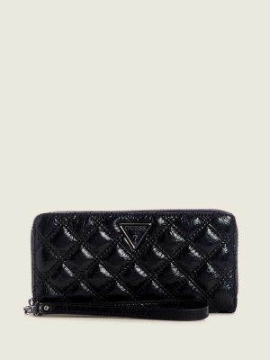 Black Women's GUESS Cessily Quilted Large Zip-Around Wallets | USA02BGUAT