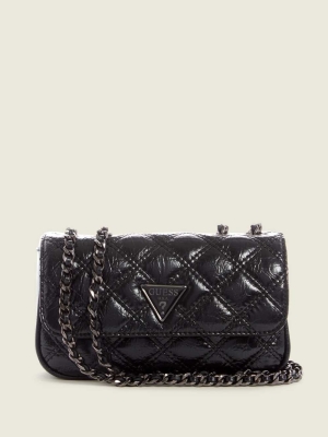 Black Women's GUESS Cessily Quilted Mini Convertible Crossbodies | USA21NCKPM