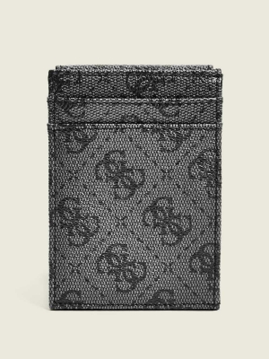 Black Women's GUESS Don Logo-Print Magnetic Card Case Wallets | USA53SKRIC