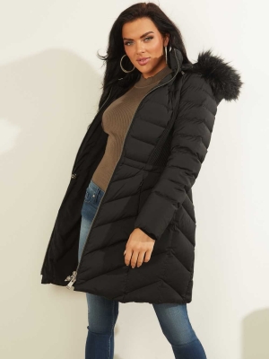 Black Women's GUESS Eco Cecilia Down Puffer Coats | USA02KRYUW