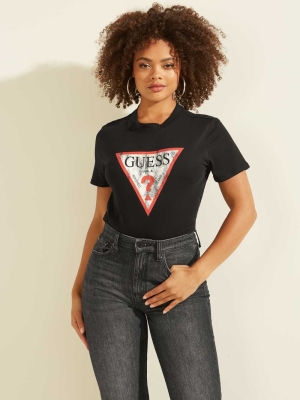 Black Women's GUESS Eco Classic Logo T-Shirts | USA04WOXLI