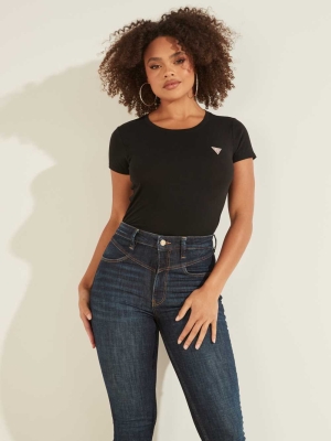 Black Women's GUESS Eco Logo Baby T-Shirts | USA36MUWNE