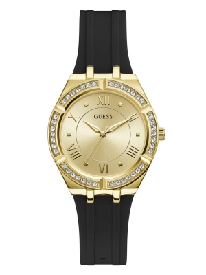 Black Women's GUESS Gold-Tone and Black Analog Watches | USA89VGSRO