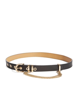 Black Women's GUESS Leather and Chain Belts | USA84FJNQS