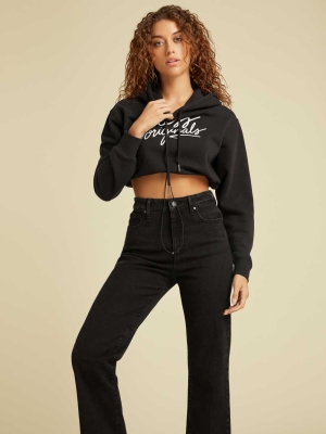 Black Women's GUESS Originals Cropped Hoodies | USA34FYPMZ