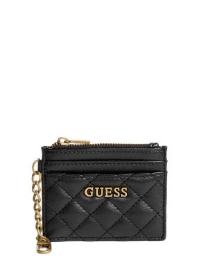 Black Women's GUESS Quilted Card Holder Wallets | USA41MFQZN