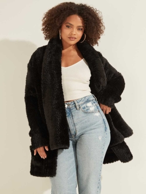 Black Women's GUESS Rebecca Faux-Fur Jackets | USA08GCJDM