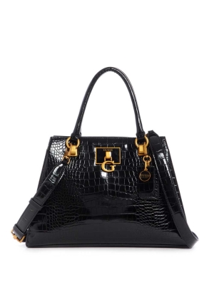 Black Women's GUESS Stephi Croc Girlfriend Satchels | USA85ABWTG