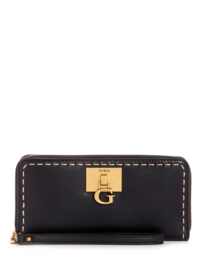 Black Women's GUESS Stephi Large Zip-Around Wallets | USA19TXQOB