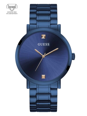 Blue Men's GUESS Blue Diamond Analog Watches | USA17PDLFW