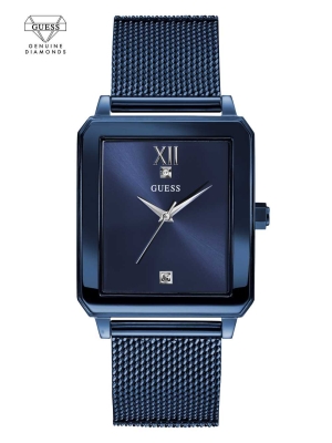 Blue Men's GUESS Blue Diamond Rectangular Watches | USA20VPLYU